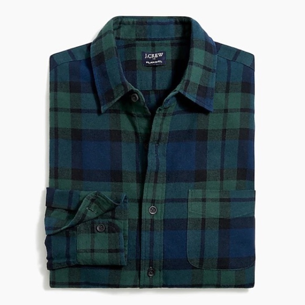 J. Crew | NWT Plaid Slim Fit Flannel Shirt • Kansas Green Black Print